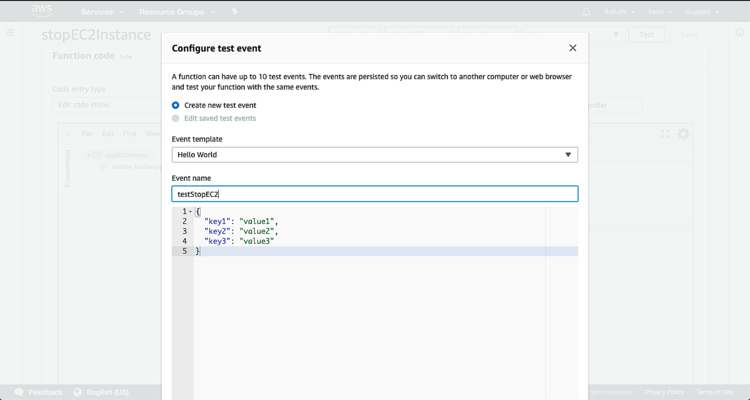 Configure test event
